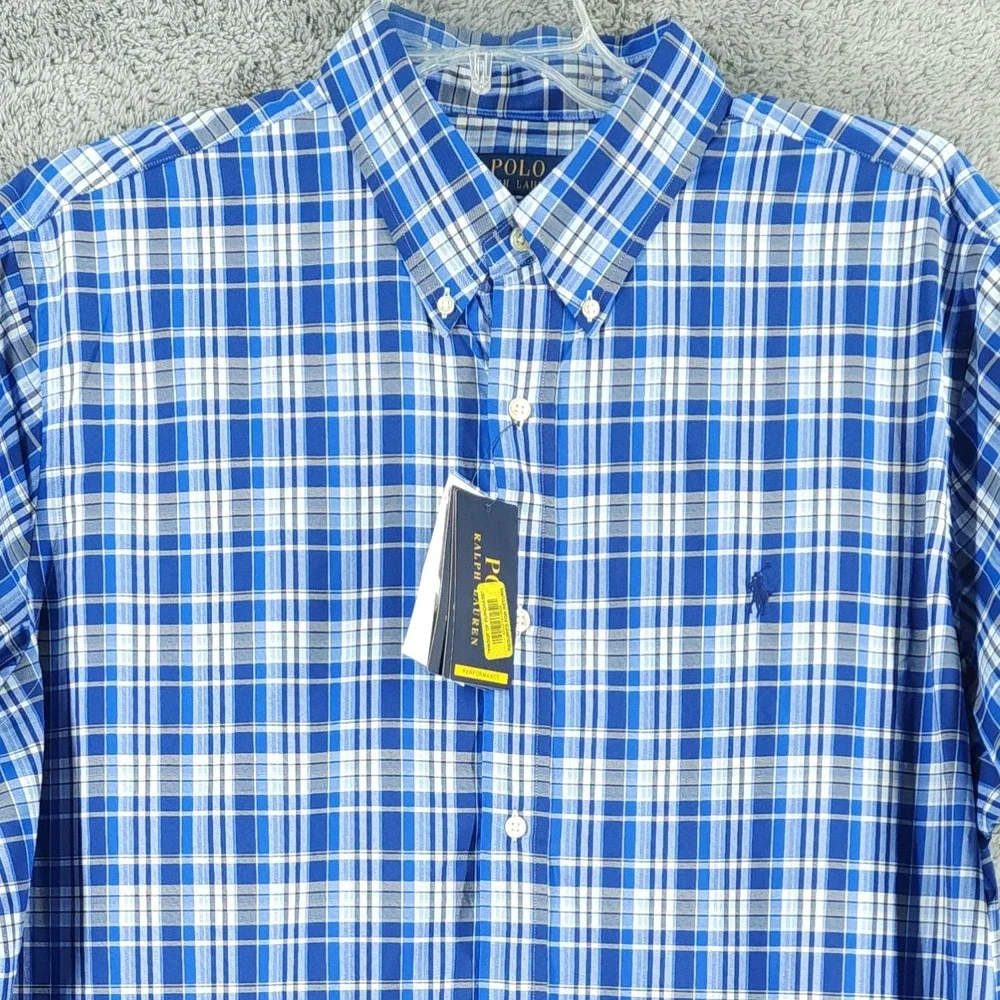 Polo Ralph Lauren Shirt Mens XXL Blue Plaid Classic Fit Performance Big & Tall